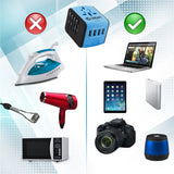 European Travel Plug Adapter, Universal International Power Adapter with 2.4A 4 USB, All in One Wall Charger for UK, EU, AU, AUS (Blue)