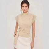 Minimalist European And American Half-high-neck Short-sleeve Top