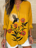Womens Fashion Floral Print V-Neck Long-Sleeve T-Shirt