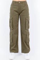American Bazi Full Size Button Waist High Rise Cargo Pants Plus Size
