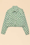 Cropped checkered heart denim jacket