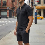 Mens Spring New Solid-Color Jacquard Zip-Up Set