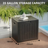 35 Gallon Outdoor Resin Storage Box – Black/Wood Grain