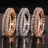 18K Gold and Italian Cut Crystal 3 Row Eternity Ring