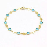 18k Gold Filled High Polish Finish Aquamarine Crystal Ankle Bracelet