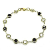 18K Gold Filled High Polish Finish Black and White Made With Crystal Round Ankle Bracelet