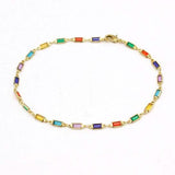 18k Gold Filled High Polish Finish Gold And Multi Color Dark Crystal Baguette Anklet