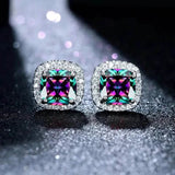 18K Gold Plated Colorful Square Shape Stud Earrings