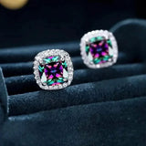 18K Gold Plated Colorful Square Shape Stud Earrings