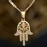 18K Gold Plated Crystal Hamsa Hand Pendant
