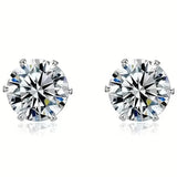 18K Gold Ear Bone Buckle Stainless Steel 6-Prong Zirconia Stud Earrings