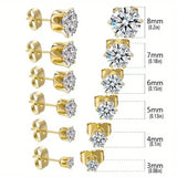 18K Gold Ear Bone Buckle Stainless Steel 6-Prong Zirconia Stud Earrings