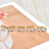 18K Gold Ear Bone Buckle Stainless Steel 6-Prong Zirconia Stud Earrings