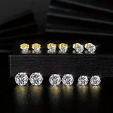 18K Gold Ear Bone Buckle Stainless Steel 6-Prong Zirconia Stud Earrings
