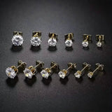 18K Gold Ear Bone Buckle Stainless Steel 6-Prong Zirconia Stud Earrings