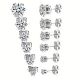 18K Gold Ear Bone Buckle Stainless Steel 6-Prong Zirconia Stud Earrings