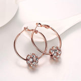 18K Gold Plated Pave Ball Hoop Earring Swarovski Crystals