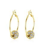 18K Gold Plated Pave Ball Hoop Earring Swarovski Crystals