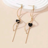 18K Gold Spiral Lines Heart Design Dangle Earrings