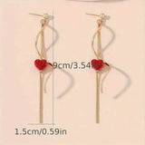 18K Gold Spiral Lines Heart Design Dangle Earrings