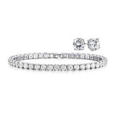 18K Gold Round Cut Tennis Bracelet and Studs Set