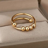 18K Gold Spinning Beads Anxiety Ring