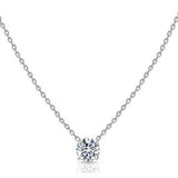 18K White Gold Dainty Round Cut Solitaire Necklace
