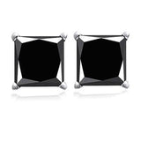 18k White Gold High Polish Finish Black Square Stud Set Unisex Earrings