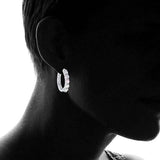 18K White Gold Plated Created Round Opal Hoop Earrings