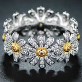 18K White Gold Plated Floral Sunflower Ring Made with Swarovski Crystals
