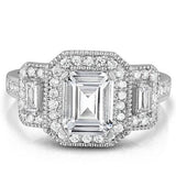 18k White Gold Tri Stone Emerald Cut Cubic Zirconia Ring