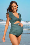 Ruffle Ribbed High Waisted Maternity Swimsuit