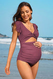 Ruffle Ribbed High Waisted Maternity Swimsuit