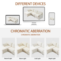 104' Plush Cloud 3 Seater Sofa: Modular 3 Seater Sofa + Ottoman with 22' Beige Chenille Cushions + 2 Throw Pillows - Compact Size for Apartment, Living Room, Bedroom (Beige)