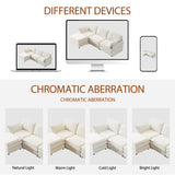 104' Plush Cloud 3 Seater Sofa: Modular 3 Seater Sofa + Ottoman with 22' Beige Chenille Cushions + 2 Throw Pillows - Compact Size for Apartment, Living Room, Bedroom (Beige)