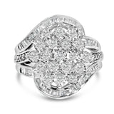 Sterling Silver 1.0 Cttw Diamond Swirl Cluster Cocktail Ring