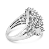Sterling Silver 1.0 Cttw Diamond Swirl Cluster Cocktail Ring