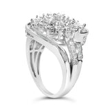 Sterling Silver 1.0 Cttw Diamond Swirl Cluster Cocktail Ring