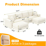 104.3 ' Plush Corduroy 4-Seat Sofa, Modern Comfy Upholstered Sofa Cloud Couch, Deep Seat Couches with Soft Pillows and 2 Ottomans, Convertible Sofa Lounge Chair, for Living Room,Apartment,Office,Beige