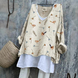 SpringSummer V-neck Long-sleeve Shirt Artistic Retro And Relaxed-fit