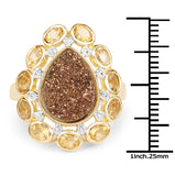 5.14 Carat Genuine Bronze Drusy and Citrine .925 Sterling Silver Ring