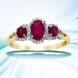 1.04ct Ruby Diamond 3 Stone Ring 14KT Yellow Gold