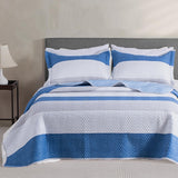 Kasentex Reversible Lightweight Quilt Set Twin/Queen/King - Soft All Season Bedspread Coverlet, White & Blue