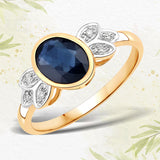 1.56 Carat Genuine Blue Sapphire and White Diamond 14K Yellow Gold Ring