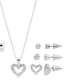 Macys Fine Silver Plate Cubic Zirconia Heart Necklace and Stud Earrings