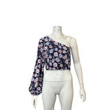 Lulus Boundless Beauty Black Floral Print One-Shoulder Crop Top, Size Large