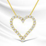 14K Yellow Gold Plated .925 Sterling Silver 2.00 Cttw Shared Prong-Set Round Brilliant-Cut Diamond Open Heart 18" Pendant Necklace (K-L Color, I2-I3 Clarity)