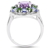3.89 Carat Genuine Amethyst, Tanzanite & Chrome Diopside .925 Sterling Silver Ring