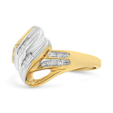 10K Yellow and White Gold 1/10 Cttw Baguette and Round-Cut Diamond Bypass Ring (I2 Color, H-I Clarity) - Size 7