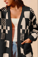 SO ME Checkered Open Front Cardigan with Pockets